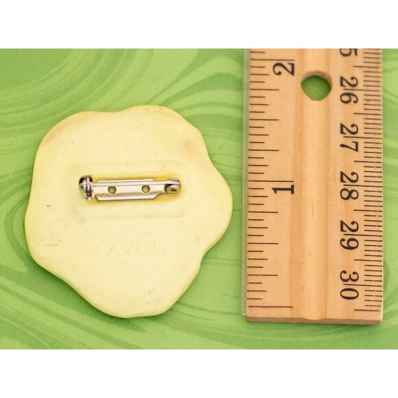 Vintage Art Nouveau Gold Tone Floral Ceramic Brooch by Avon - W20 - Picture 2 of 2